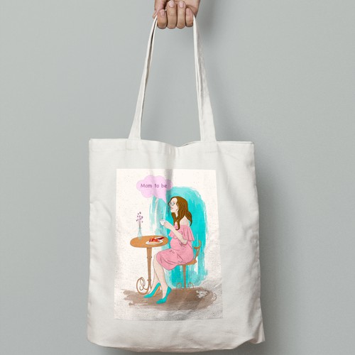 Mother illustration with the title 'Mommy to be canvas bag illustration'