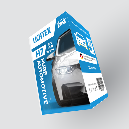 Blue packaging with the title 'H7 headlight bulb pack'