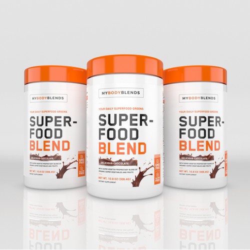 3D label with the title 'Label design for Superfood Blend supplement'