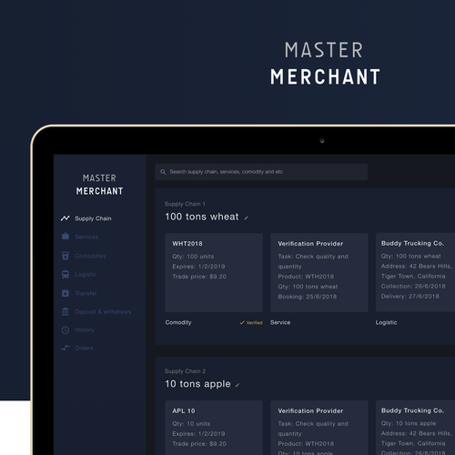 Trading website with the title 'Master Merchant Website Design'