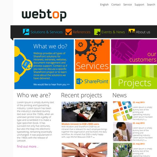 Service website with the title 'Bring New Energy to Webtop's Home Page with a Redesign'
