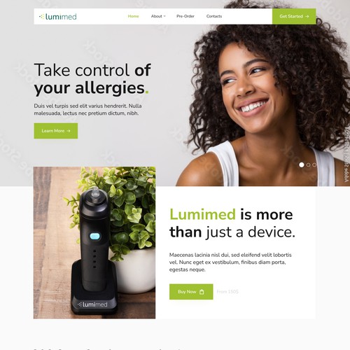 Device design with the title 'Landing page design for a medical device'
