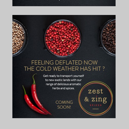 Coming soon design with the title 'Banner design for Zest & Zing'