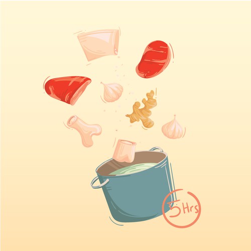 Food artwork with the title 'Cooking illustration for Pho'