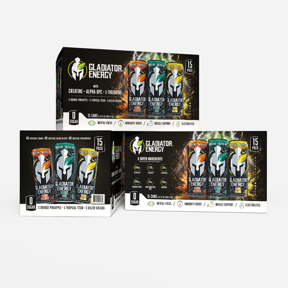 Energy drink packaging with the title 'Bold packaging design for a bold brand'