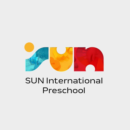 Geometric design with the title 'Sun International Preschool'