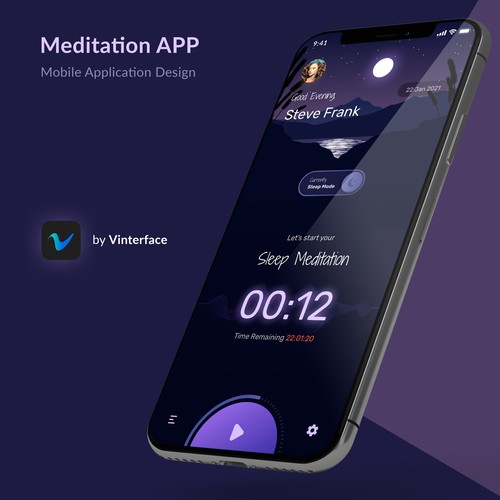 Calming design with the title 'Home Screen concept for Meditation App'