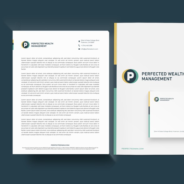 Letterhead design with the title 'Perfect Wealth Management Stationary design'