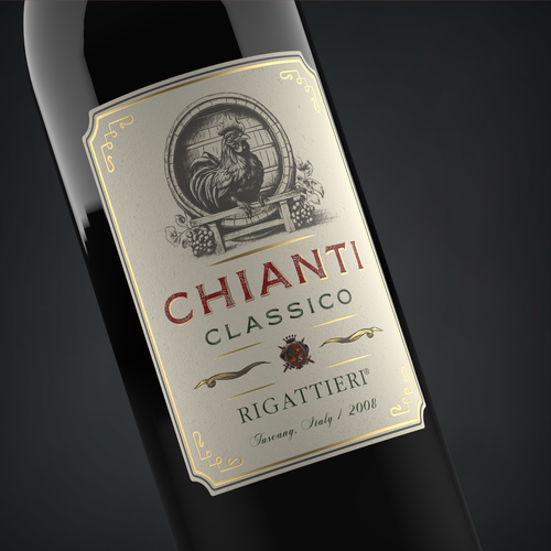 Wine bottle label with the title 'Guarded by The Black Rooster'