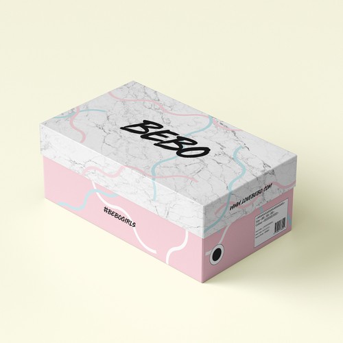 Pastel packaging with the title 'Retail Shoe Box Design'