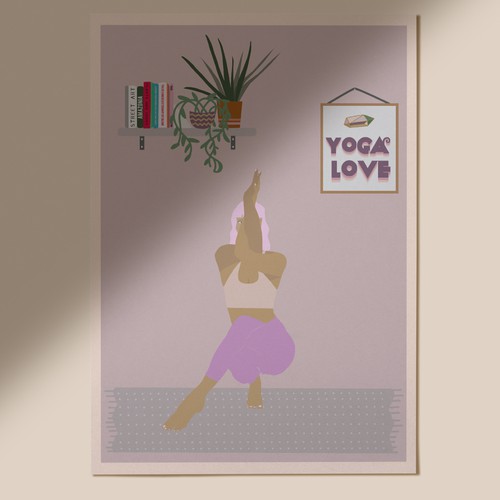 Card artwork with the title 'Yoga Love Girl Illustration'
