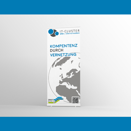 Rollup design with the title 'Roll up IT-Cluster Ulm | Oberschwaben'