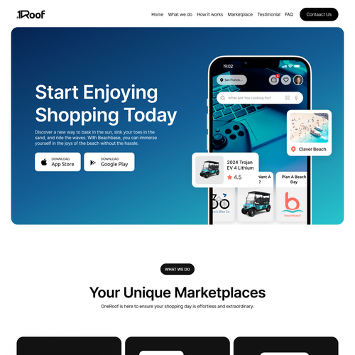 Marketing website with the title '1ROOF-All In One Marketplace'