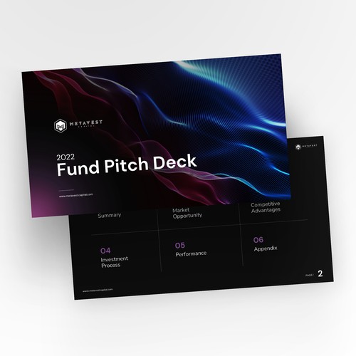 Keynote design with the title 'Pitch Deck Design For Metaverse Investment'