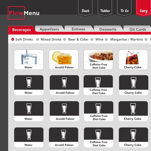Interface design with the title 'Restaurant ordering application UI'