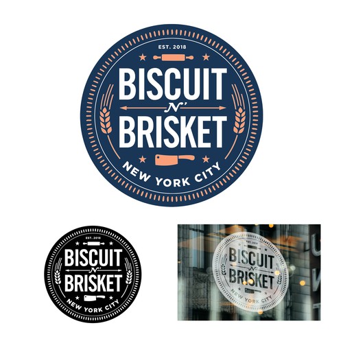 Biscuit design with the title 'Biscuit n' Brisket, NYC'