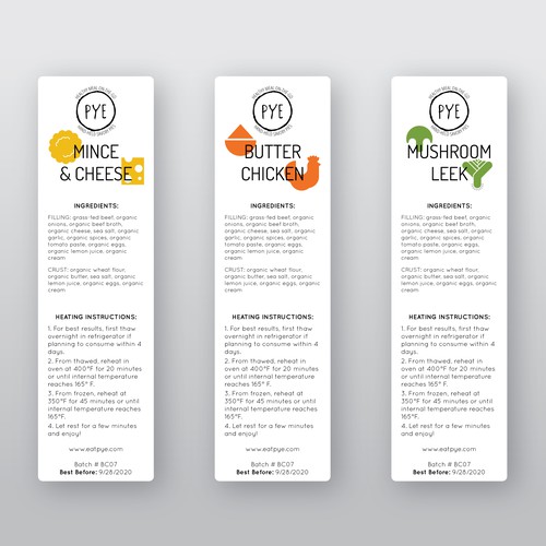 Restaurant packaging with the title 'Label design for a pie company'