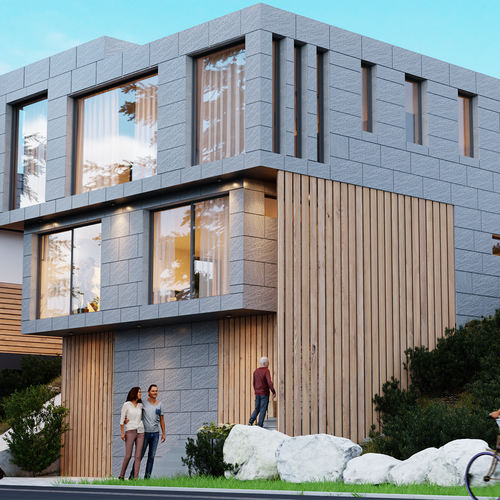 Architecture design with the title '3D render of a residence'