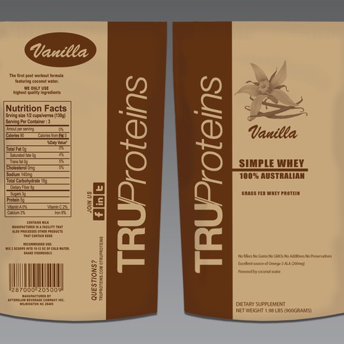 Protein label with the title 'clean single color label for TruProteins product'