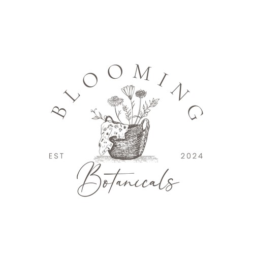 Pencil drawing design with the title 'Blooming Botanicals'