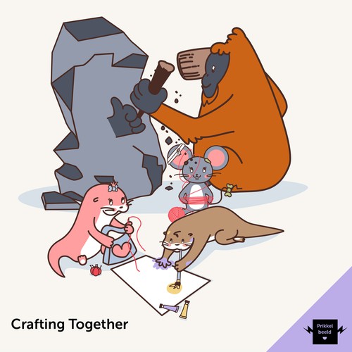 Otter design with the title 'A fun mascot with friends to complete our Art-Holics family!'