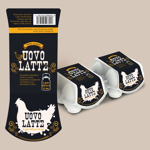 Egg design with the title 'UOVO Latte Eggs Packaging'