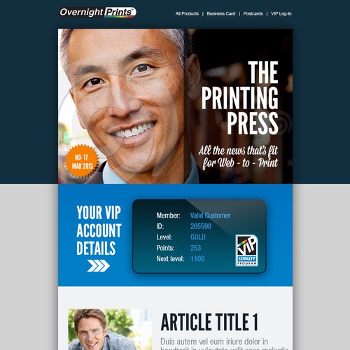 Vertical design with the title '*Guaranteed* Overnight Prints needs a new email newsletter'