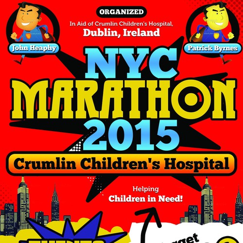 Childcare design with the title 'NYC Marathon 2015 Poster - Marvel Comic/Disney Theme'