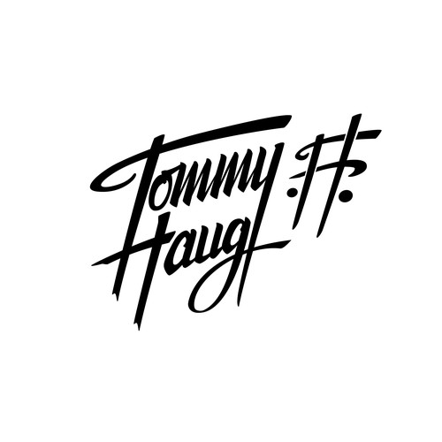 Brush pen design with the title 'Handlettering Logo "Tommy Haug", a Singer/Songwriter.'