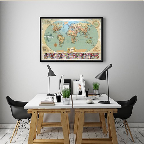 Present design with the title 'Vintage World Map'