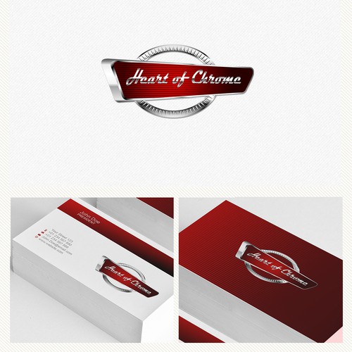 Automotive design with the title 'logo & business card for Heart of Chrome - awesome hot--rod and classic car shop'