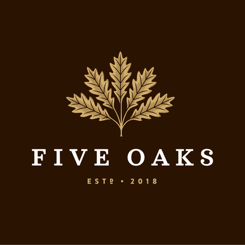 Leaf design with the title 'Five Oaks'
