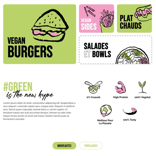 Hospitality design with the title 'Home page design for vegan restaurant/Green Farmers'
