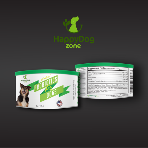 Dog label with the title 'Label Design Concept for Dog Probiotics'