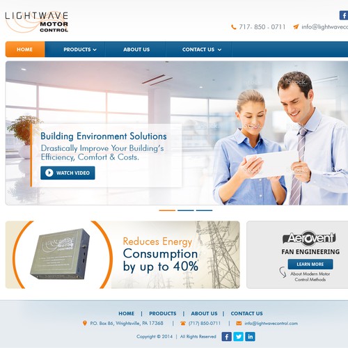 Electric design with the title 'Website Redesign for Lightwave Motor Control'