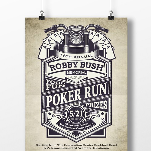 Motorsport design with the title 'Poster for motorcycle charity event'