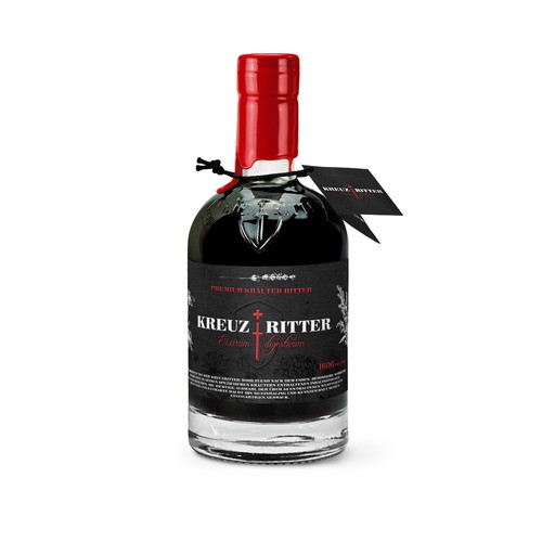 Liquor label with the title 'Kreuz Ritter'