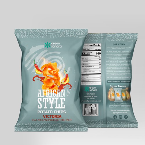 Chips packaging with the title 'African Style Potato Chips'