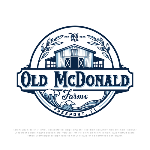 Barn logo with the title 'Old McDonald Farms logo'