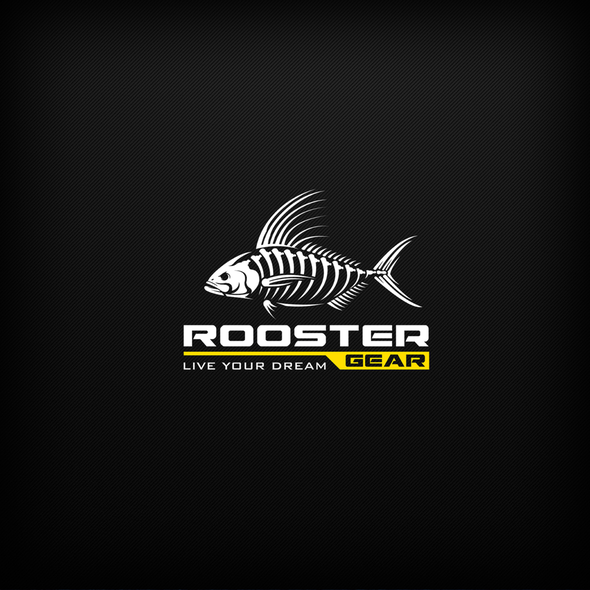 Fishing boat design with the title 'Rooster Gear Logo'