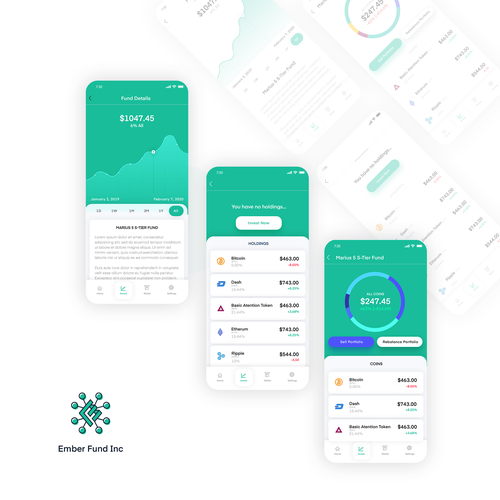 IPhone design with the title 'Investment cryptocurrency mobie app design'