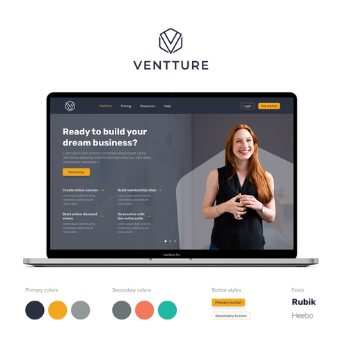 Entrepreneur website with the title 'Ventture Homepage'