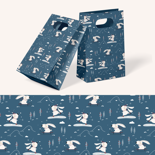 Rabbit illustration with the title 'Cute winter seamless pattern'