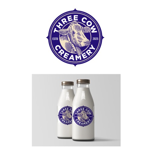 Dairy logo with the title 'Three Cow Creamery'