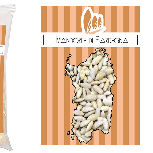 Agriculture packaging with the title 'etichetta per sacchetto di mandorle'