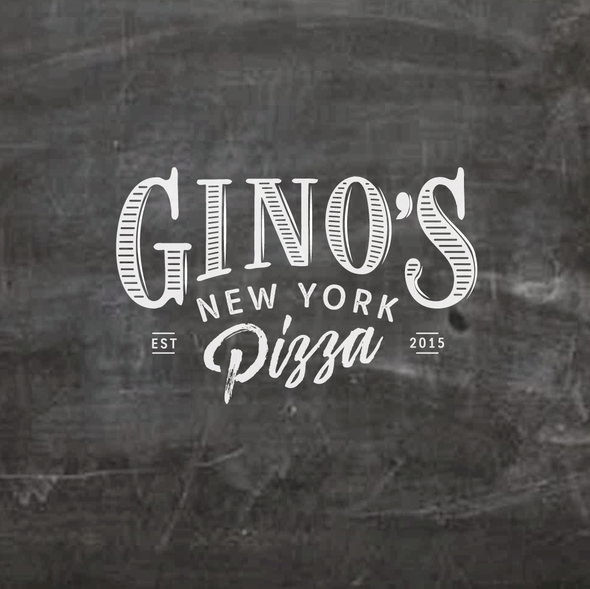 Chalkboard logo with the title 'Create an iconic logo for a trendy NY style pizzeria'