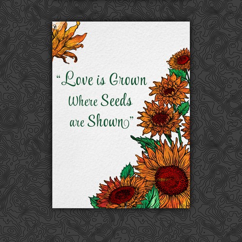 Paper artwork with the title 'Vintage hand-drawn illustration seeds package & wedding card.'