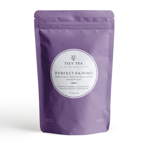 Tea packaging with the title ' Stand Up Pouch Tily Tea'