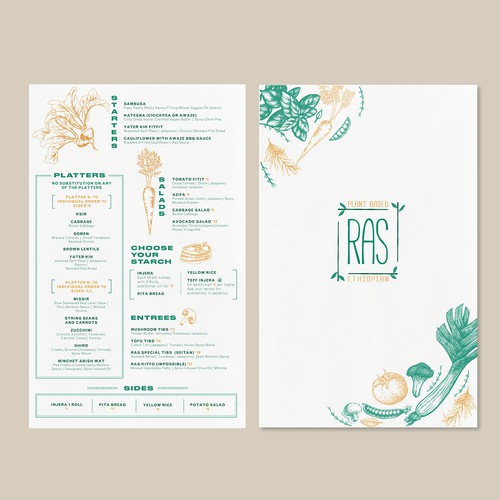 Vegetarian design with the title 'menu for Ethiopian  Restaurant'