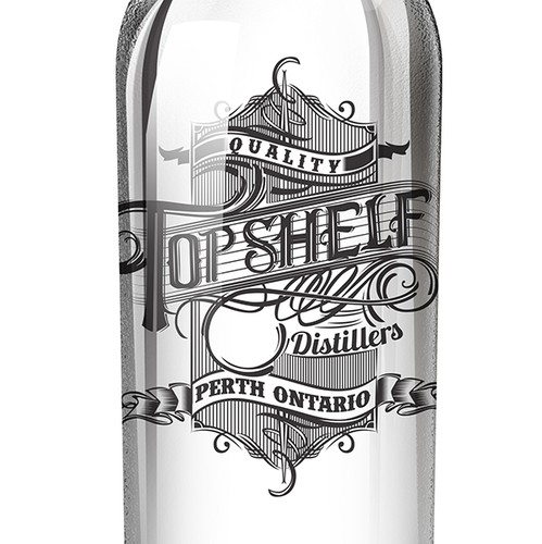Western logo with the title 'Logo & Bottle Label Design for Top Shelf Distillers'